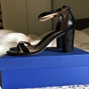 Stuart Weitzman Black NearlyNude Block Heel Sandal